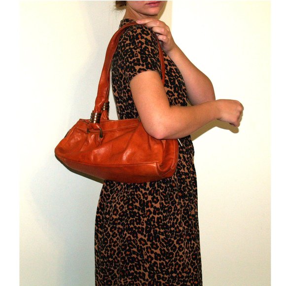 AVORIO - VERA PELLE - Orange Leather Shoulder Satchel - Made in Italy - Picture 1 of 13